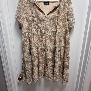 Vici Floral Print Women's Dress - Green and Pink